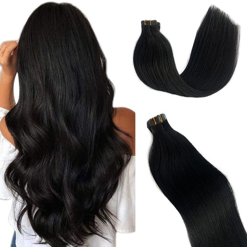 Smavida Tape in Hair Extensions 1B Natural Black Soft Silky Straight Skin Weft 100 Remy Human Hair Glue in Hair Extensions for Women18inches 40g20pcs 1B